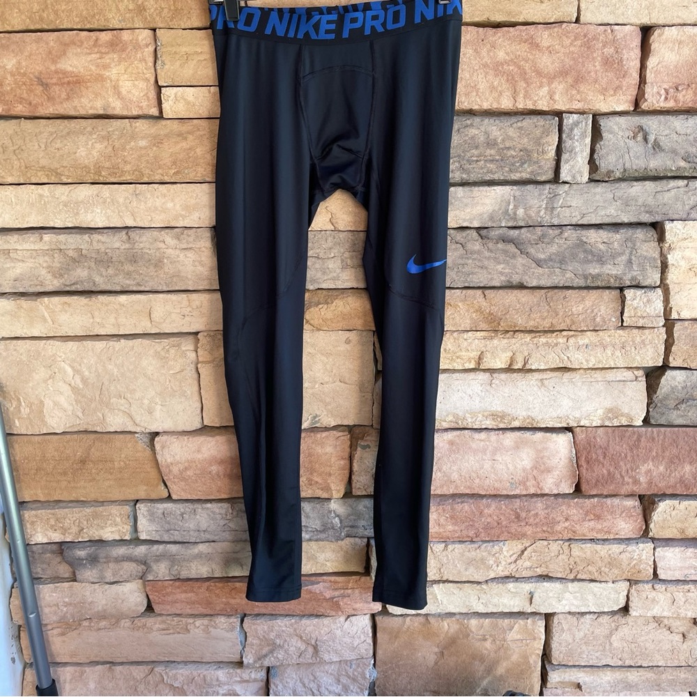 Nike Pro black blue compression legging pants Men Medium EUC